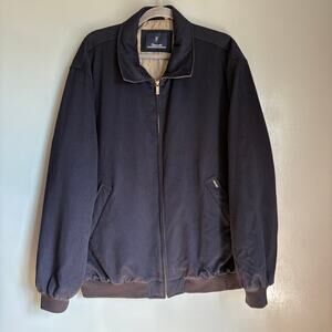 FACONNABLE Men's XL Blue Wool Bomber Jacket Lined Zip Classic Retro Dad Minimal